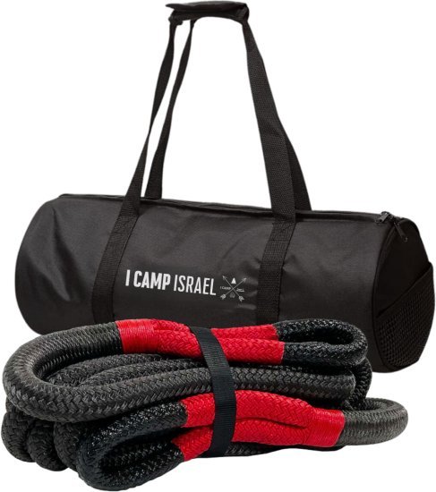 חבל Energy קינטי לחילוץ רכבים בעומס 8 טון I-CAMP - אורך 9 מטר - צבע שחור / אדום