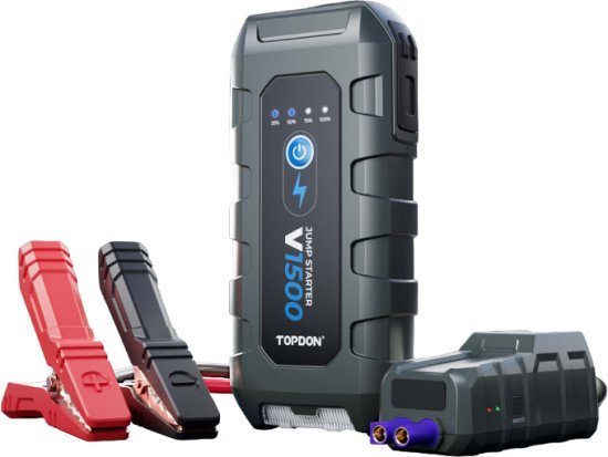 בוסטר התנעה לרכב 12V 1500Amp דגם V1500 עם סוללת גיבוי 10000mAh ופנס Topdon
