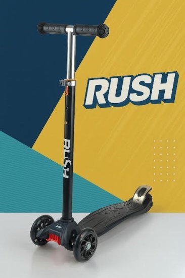 קורקינט לילדים 3 גלגלים עם אורות Rush - צבע שחור