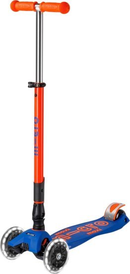 קורקינט 3 גלגלים מתקפל עם אורות Micro Maxi Deluxe LED - צבע כתום ניאון