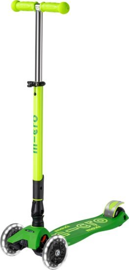 קורקינט 3 גלגלים מתקפל עם אורות Micro Maxi Deluxe LED - צבע ירוק ניאון