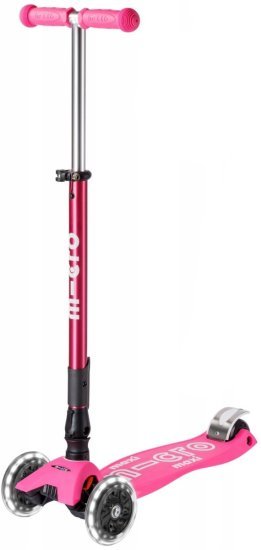 קורקינט 3 גלגלים מתקפל עם אורות Micro Maxi Deluxe Foldable LED - צבע ורוד