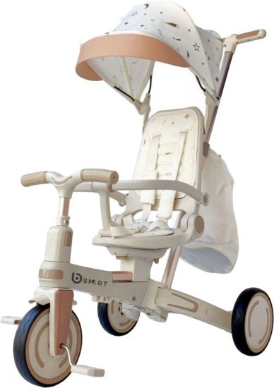 תלת אופן מתקפל 5 ב-1 דו כיווני בז׳ Bsmart